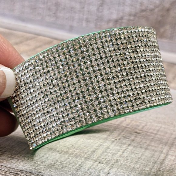 A17 Silver Rhinestone Wrap Cuff Bracelet Soft Adjustable Metallic Crystals A17 - Picture 9 of 12
